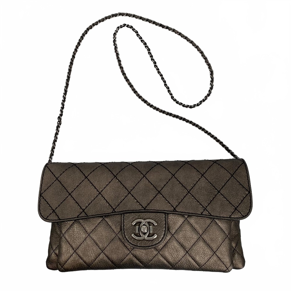 CHANEL Pewter Quilted Flap Purse